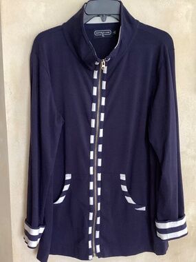 DUFFIELD LANE NAVY WHITE ZIP-UP LONG SLEEVE COTTON JACKET SIZE L